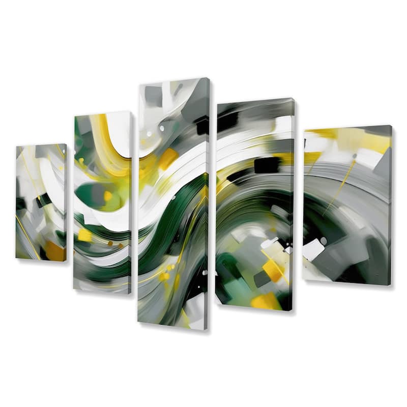 Designart "Yellow and Green Abstracted Perspectives I" Abstract